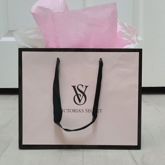 💗 VICTORIA'S SECRET Empty Paper Pink Shopping Gift Bag Cloth Handles w/Tissues - Picture 5 of 9